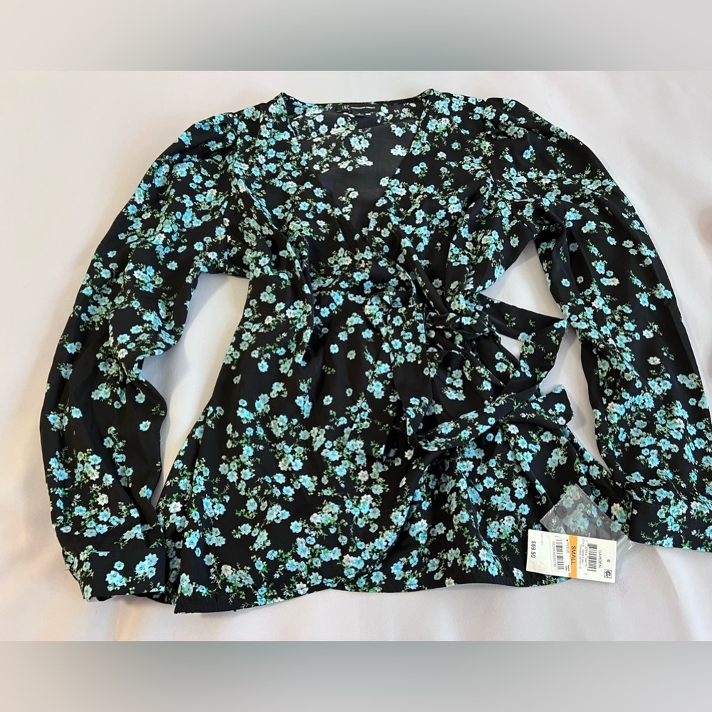 INC‎ International Concepts Womens Printed Wrap Blouse, Black,sz Small - Picture 8 of 11